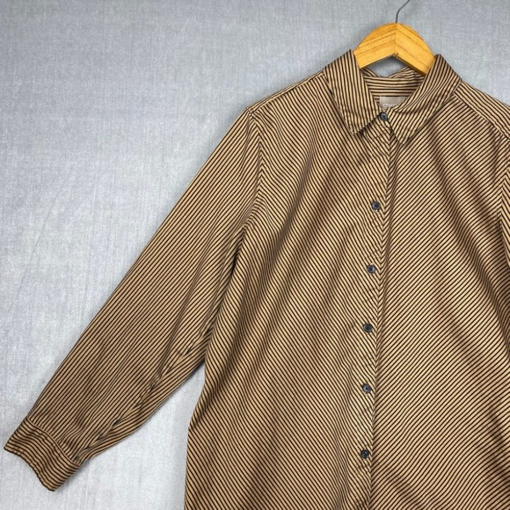 Chicos Button Up Shirt Womens 2/L Striped Long Sleeve Preppy Work Chic Academia - Picture 3 of 9